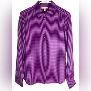 BANANA REPUBLIC SILK 100% SILK Striped Long S Collared Button Up Shirt SMALL‎